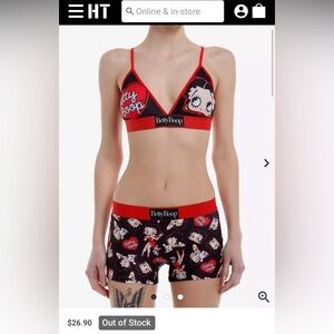 Betty Boop Black & Red Triangle Bralette & Boy shorts set